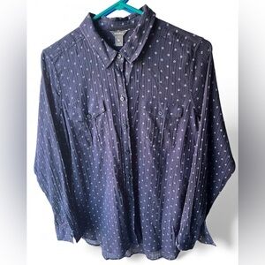 Eddie Bauer Blue Patterned Long Sleeve Button Up Blouse PL